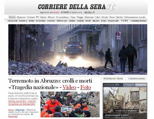 terremoto abruzzo giornali