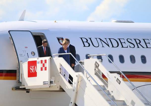 L’arrivo di Merkel e Renzi a Malpensa