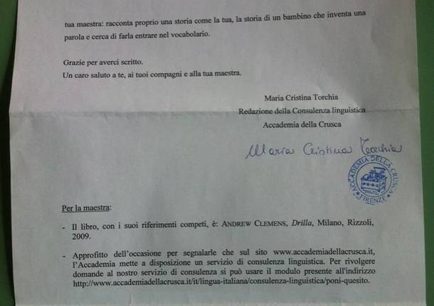 Accademia della Crusca lettera per Petaloso