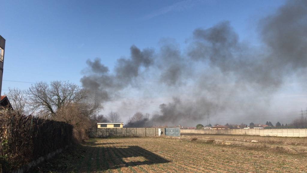 Brucia un campo nei pressi del D'Ambros a Cislago 