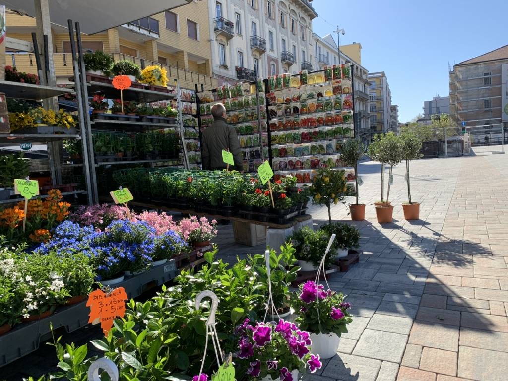 Prime ore di mercato in piazza Repubblica a Varese