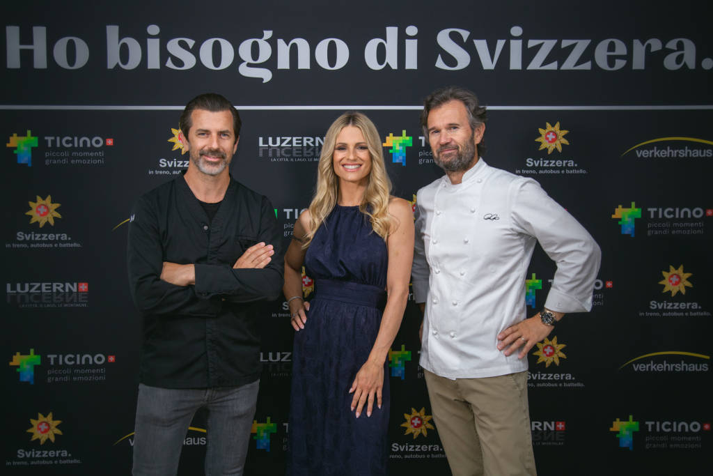 Michelle Hunziker e gli chef Cracco e Caminada per Svizzera Turismo 