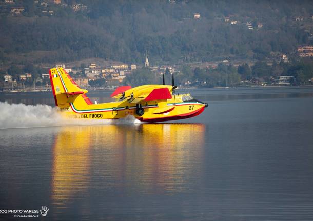 I Canadair in azione sul Lago Maggiore per l’incendio di San Quirico