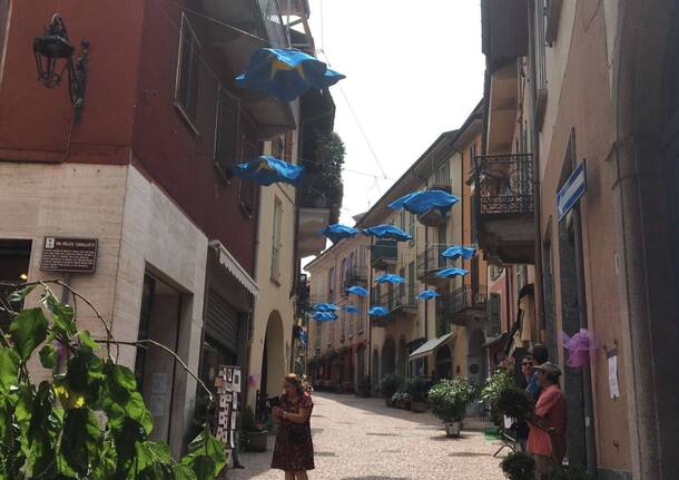 Nel cuore di Luino sboccia l'arte: in via Cavallotti il cielo si colora di  blu con fiori giganti