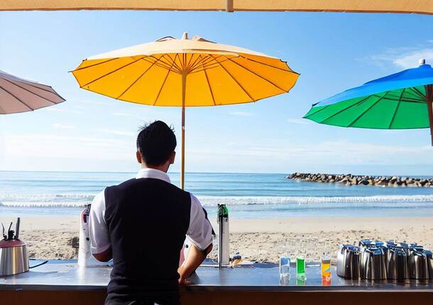 barista al lavoro su spiaggia