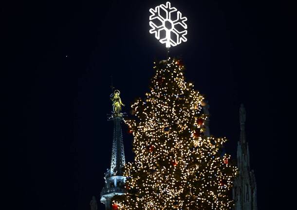 Illuminato l'albero di Natale in piazza Duomo a Milano