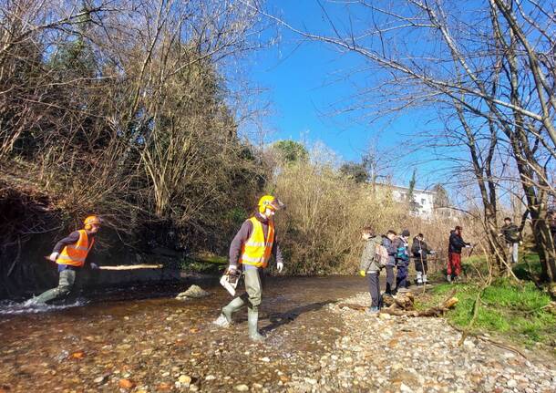 i ragazzi puliscono le Sponde del lura a san valentino