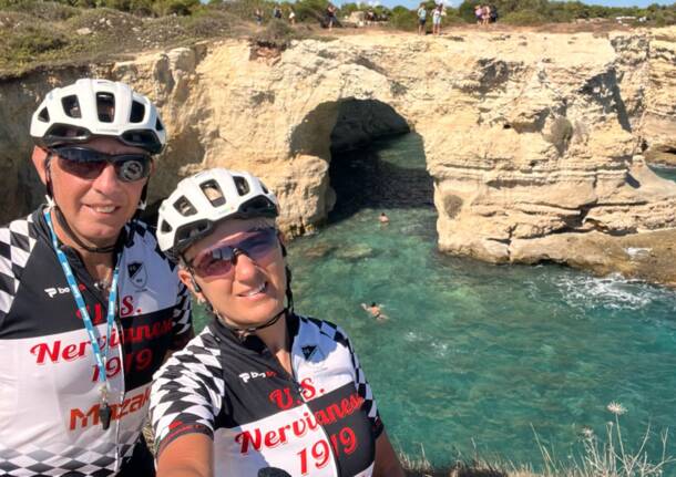 Da Nerviano a Lecce in bicicletta: Angelica e Giuseppe portano i colori dell'U.S. Nervianese fino al Tacco d'Italia