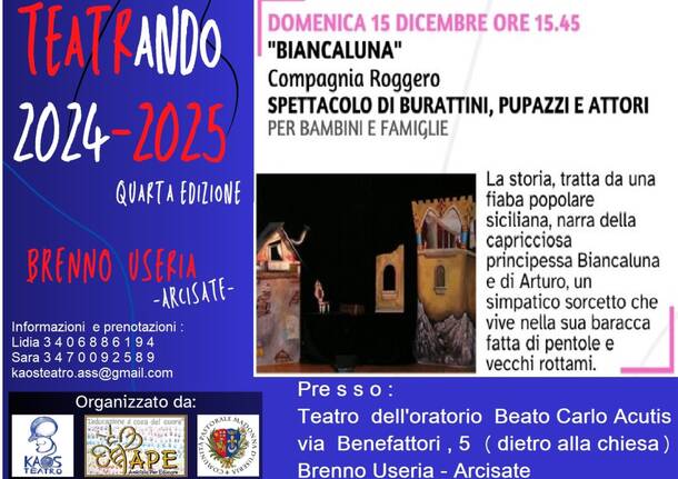 A Brenno Useria teatro per ragazzi il 15 Dicembre