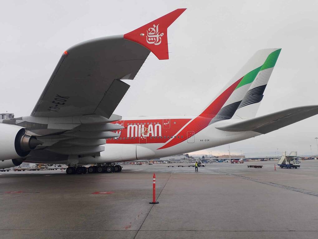 Emirates A380 livrea Milan a Malpensa 