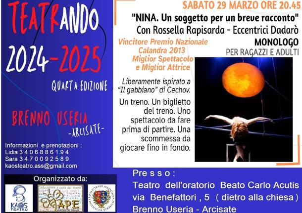 Sabato 29/03 Serata a teatro a Brenno Useria